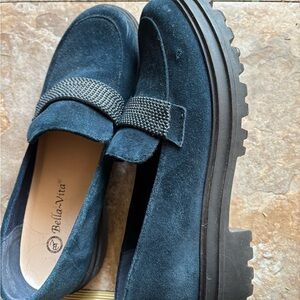 Bella Vita Navy Loafers with Studded Detail